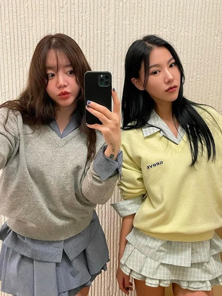 

Женский комплект из клетчатой ткани и юбки, свободный крой с отложным воротником, длинный свек, дышащий хлопок, весенний сезон Faion