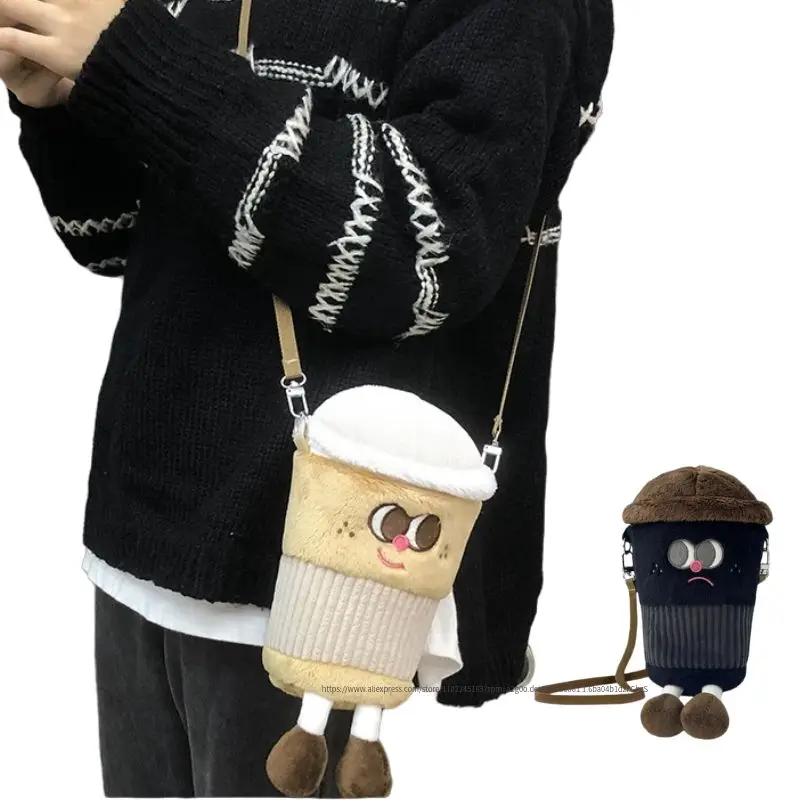 

14*20cm Lovely Coffee Cup Crossbody Bag Plush Toys Cartoon Americano Latte Coffee Zero Wallet Phone Bag for Girl Children Decor