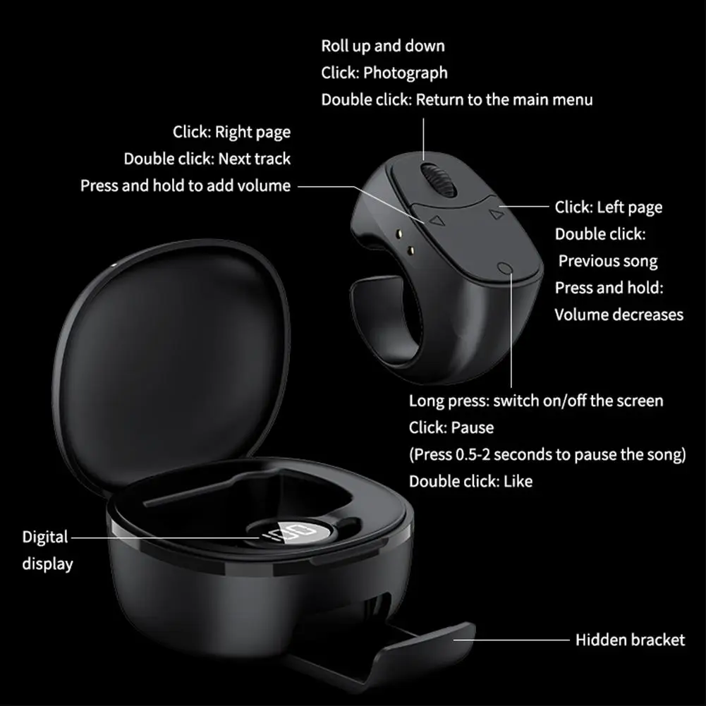 Roller Fingertip Ring Remote Control Wireless Bluetooth Mobile Selfie Mice Video Automatic Page Turner Browsing