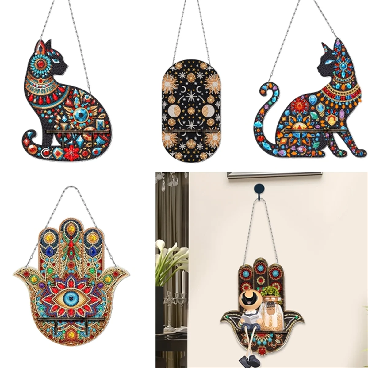 New Diamond Painting Kit Home Decor Water Cup Tissue Pen Holder Storage Rack DIY Hanging Cat Pendant Christmas Art Gift Pendant