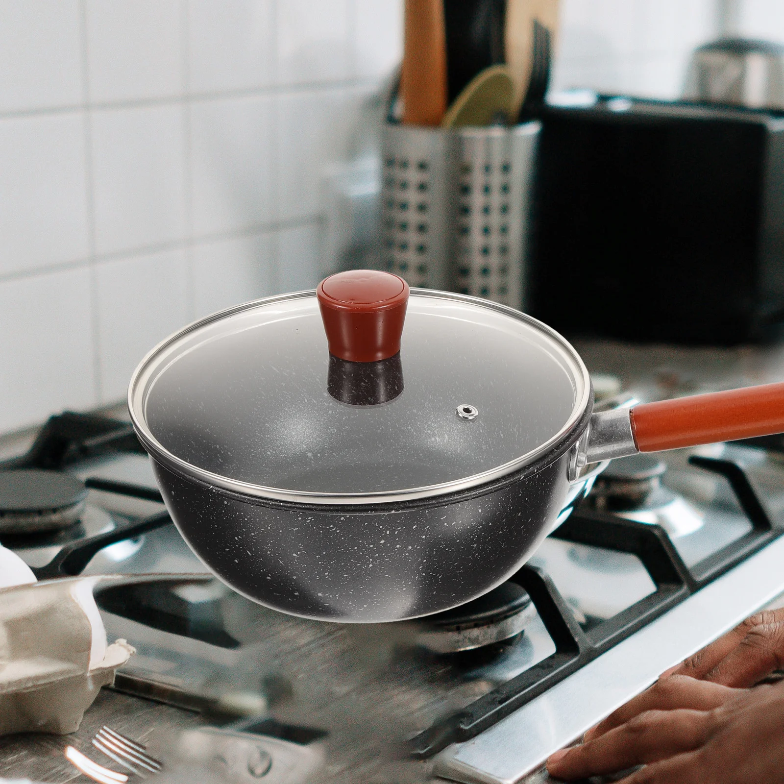 

Nonstick Milk Pot Small Aluminum Beech Wood Handle Cooking Pot With Lid For Melting Butter Porridge Noodles