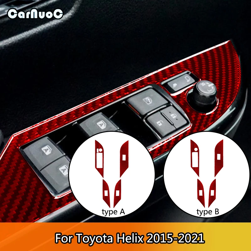 

1Set Driver's Door Control Switch Inner Frame Plus Passenger Carbon Fiber Interior Red Stickers For Toyota Hilux 2015-2021