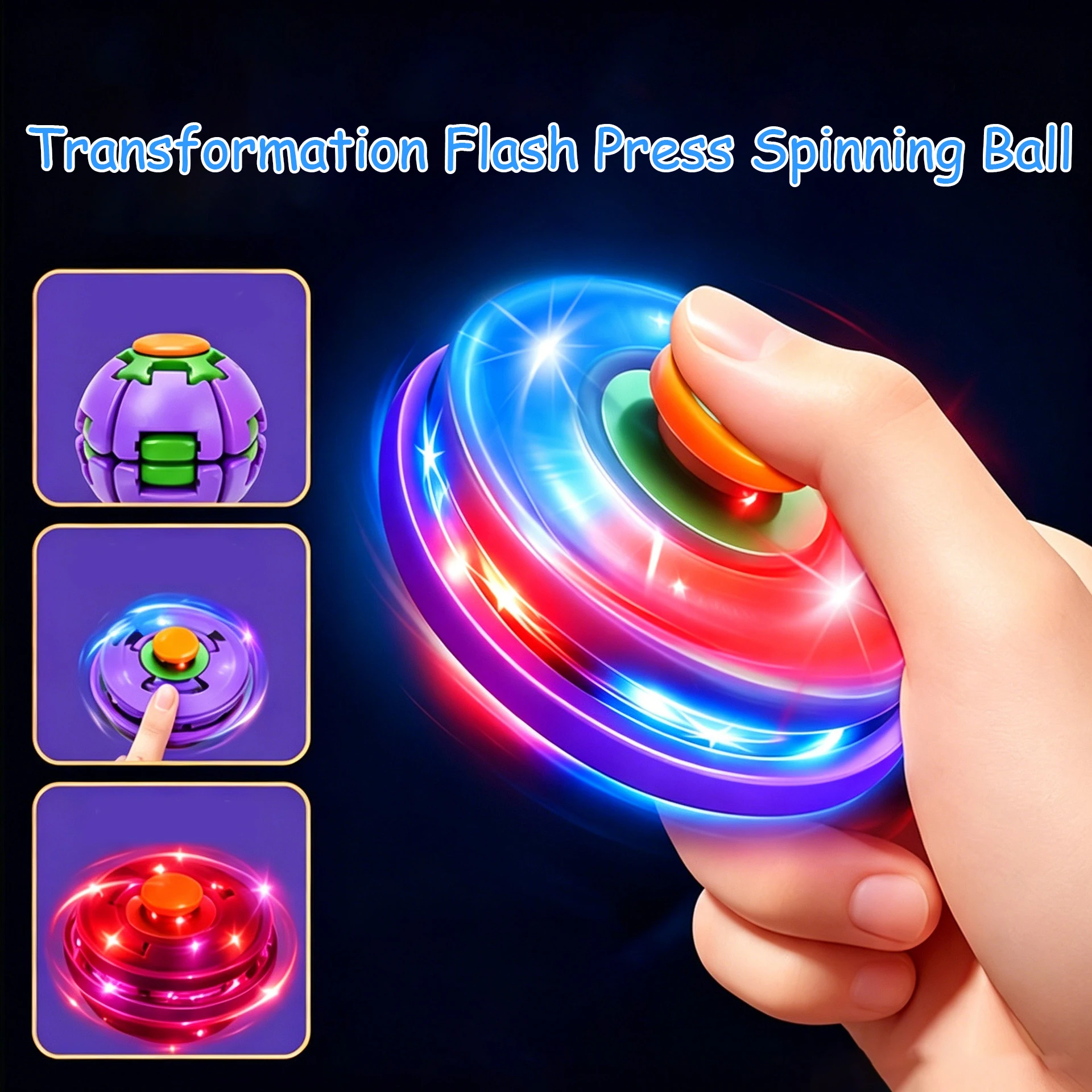 3D Printed Press-to-Spin Fidget Ball Glowing Transformation Top Fidget Spinner Ball Smooth Rotating Stress Relief Sensory Toy
