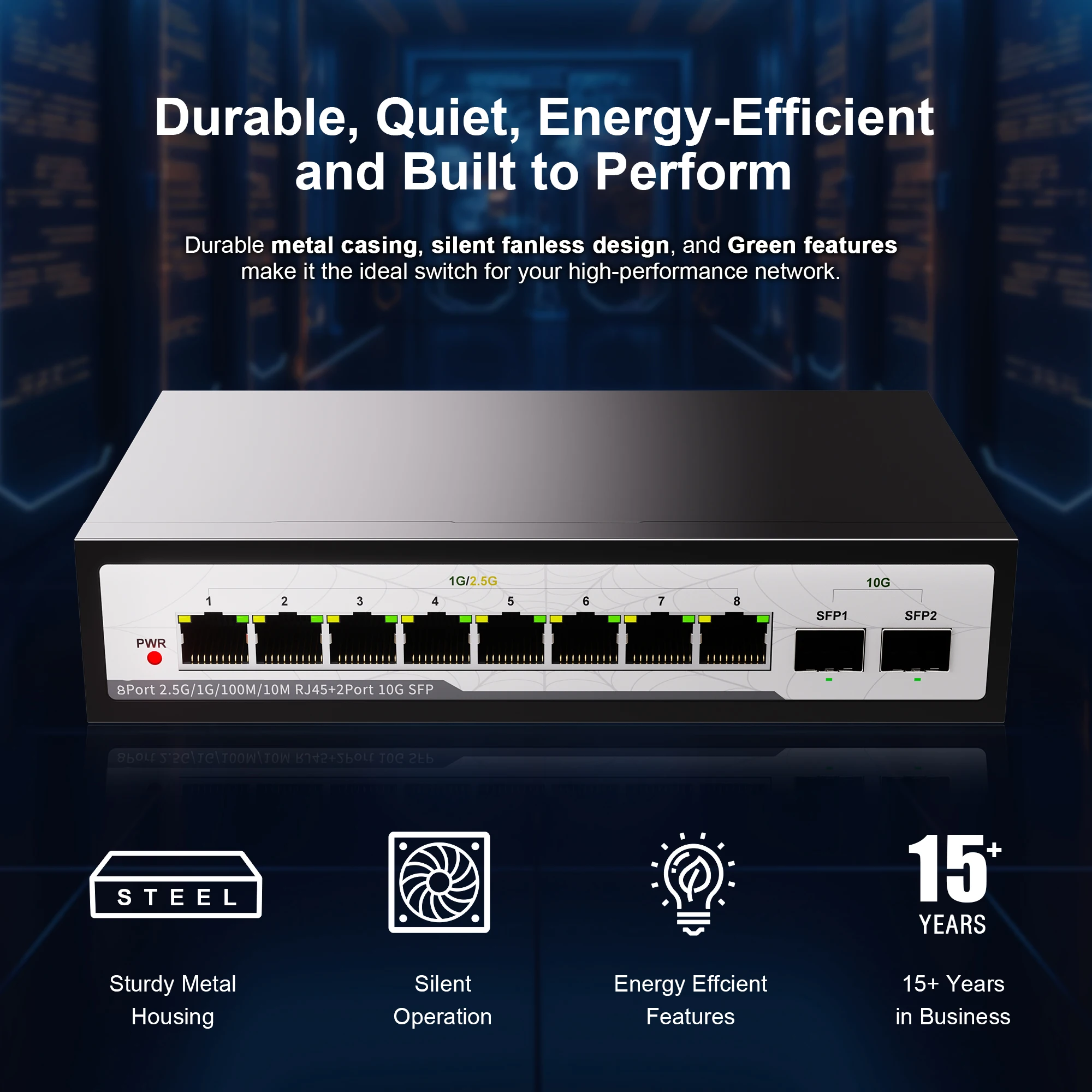 2.5G ネットワークスイッチ 8 ポート Cat スティックギガビット LAN スプリッタハブ 10000Mbps 2x10G SFP スイッチ NAS 用