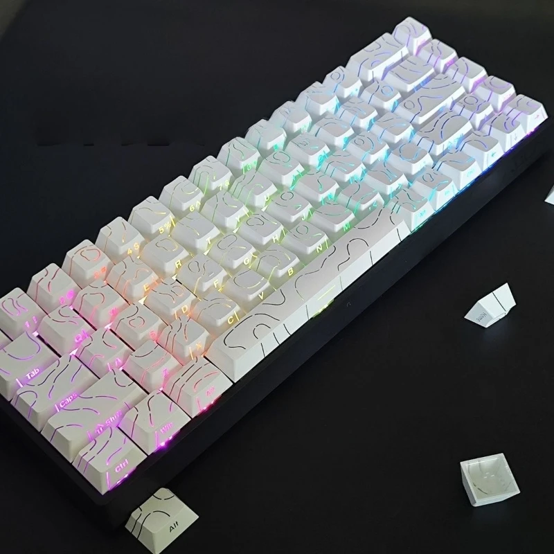97 Keys White Topographic 4.0 PBT Keycaps Double Shot Side Print Shine Through Backlit key caps For MX Gamer Mechanical Keyboard
