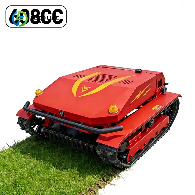 Customized 900mm Cutting Width Remote Control Lawn Mower 4-Stroke 11.5kW Tracked RC Grass Cutter for Slope Terrain Garden Farm