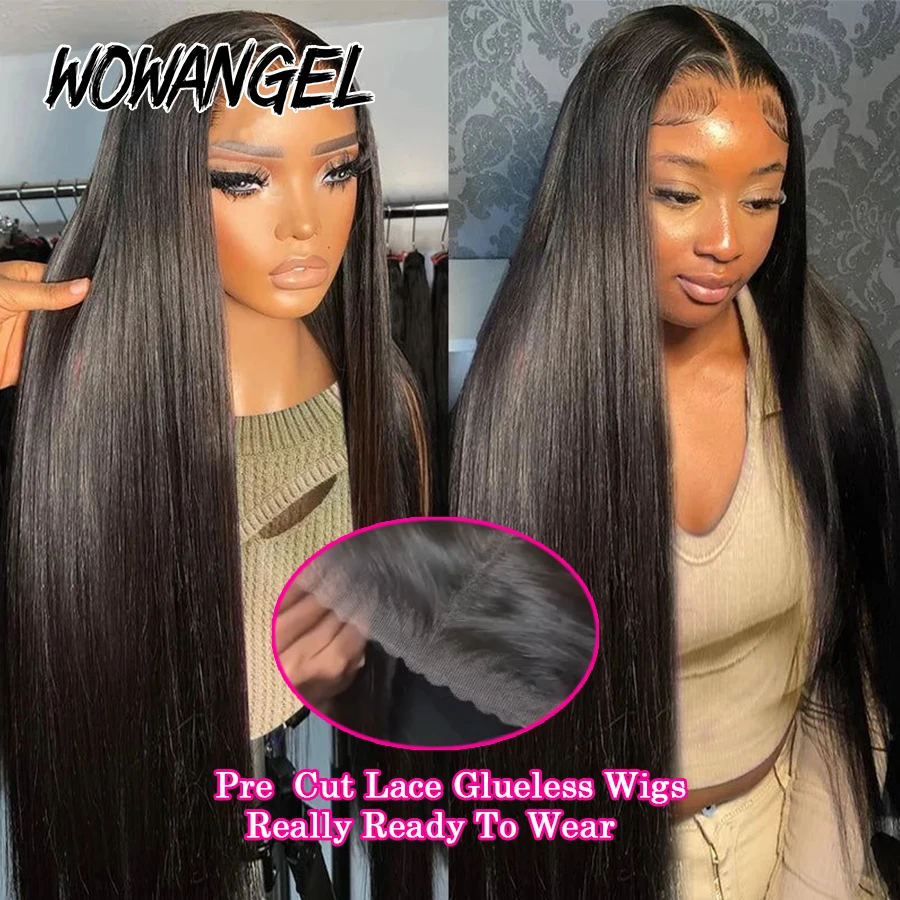 Wow anjo 250% pré-corte laço 5x5 hd fechamento do laço peruca sem cola cabelo humano pronto para usar 34in peruca reta pré arrancado cabelo remy