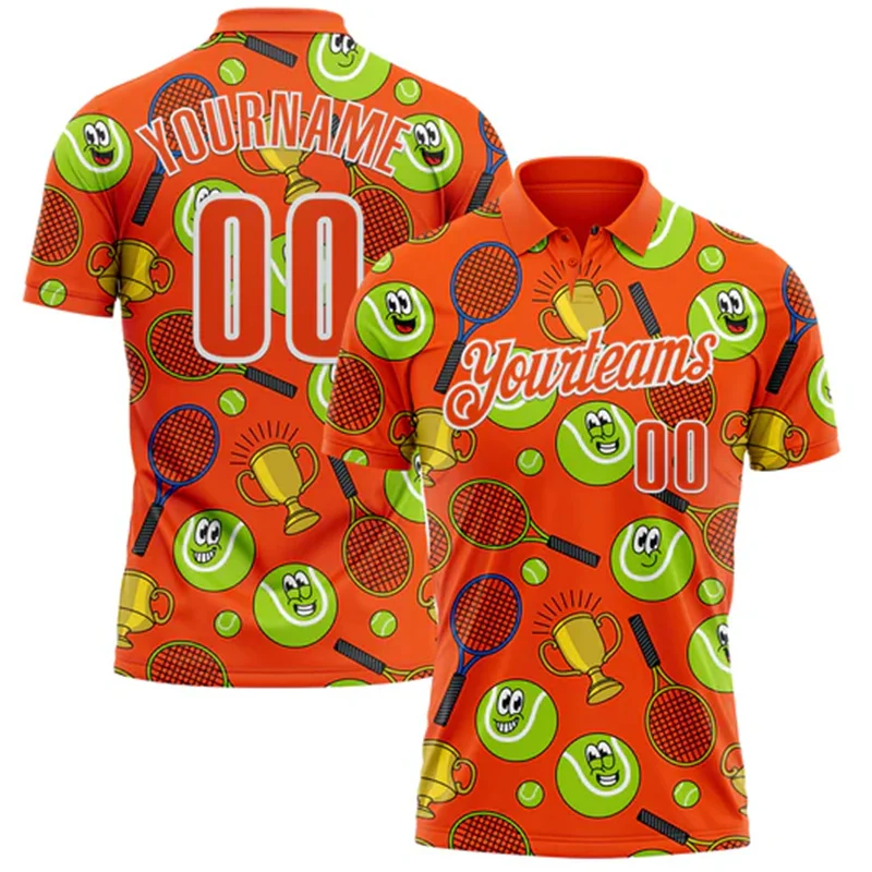 Tennis Sport Green Polo Shirt For Women Personality Customized Name Number Unique Design Cartoon Style Casual Fashion Summer New