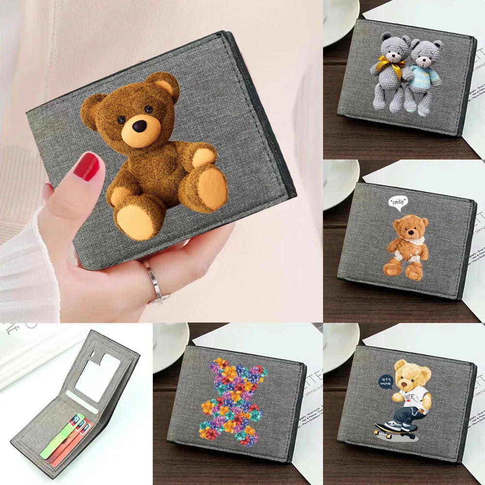 

New Simple Short Men Wallets Bear Printing Series Top Quality Short Purse Simple and Durable Credit Card Case Bag High-quality