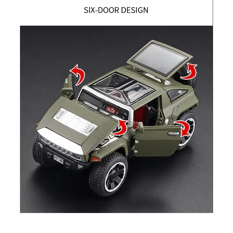 1:32  HX Alloy Model Car Off-road Vehicle With Pull Back Function Music Light Openable Door For Kids Gift Toy