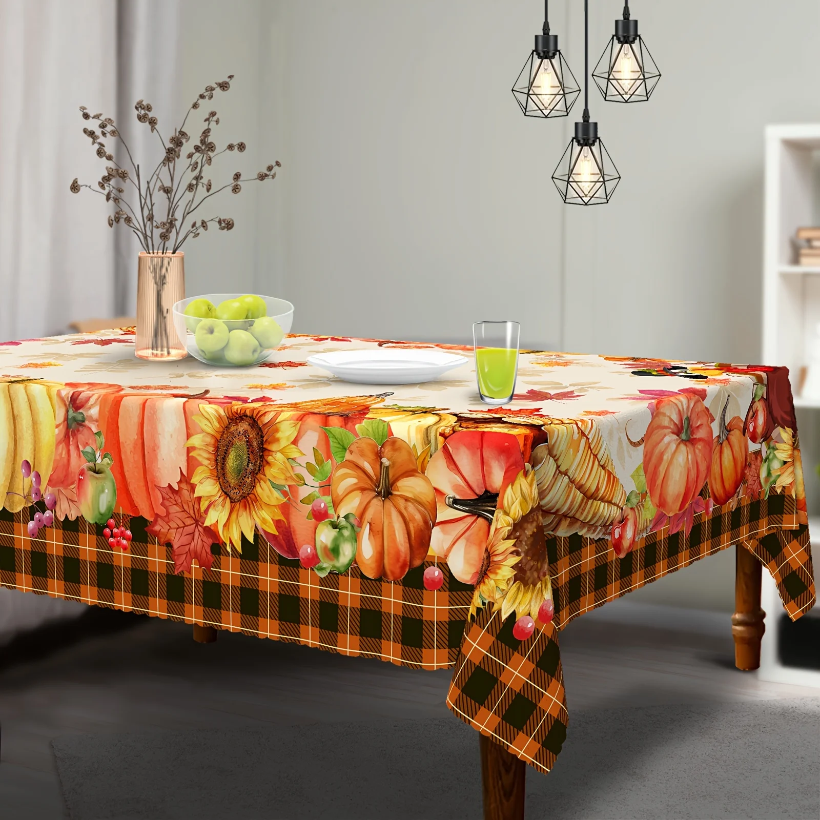 1 piece, Thanksgiving tablecloth, orange maple leaf pumpkin turkey round tablecloth, autumn decorationzyc,kdj
