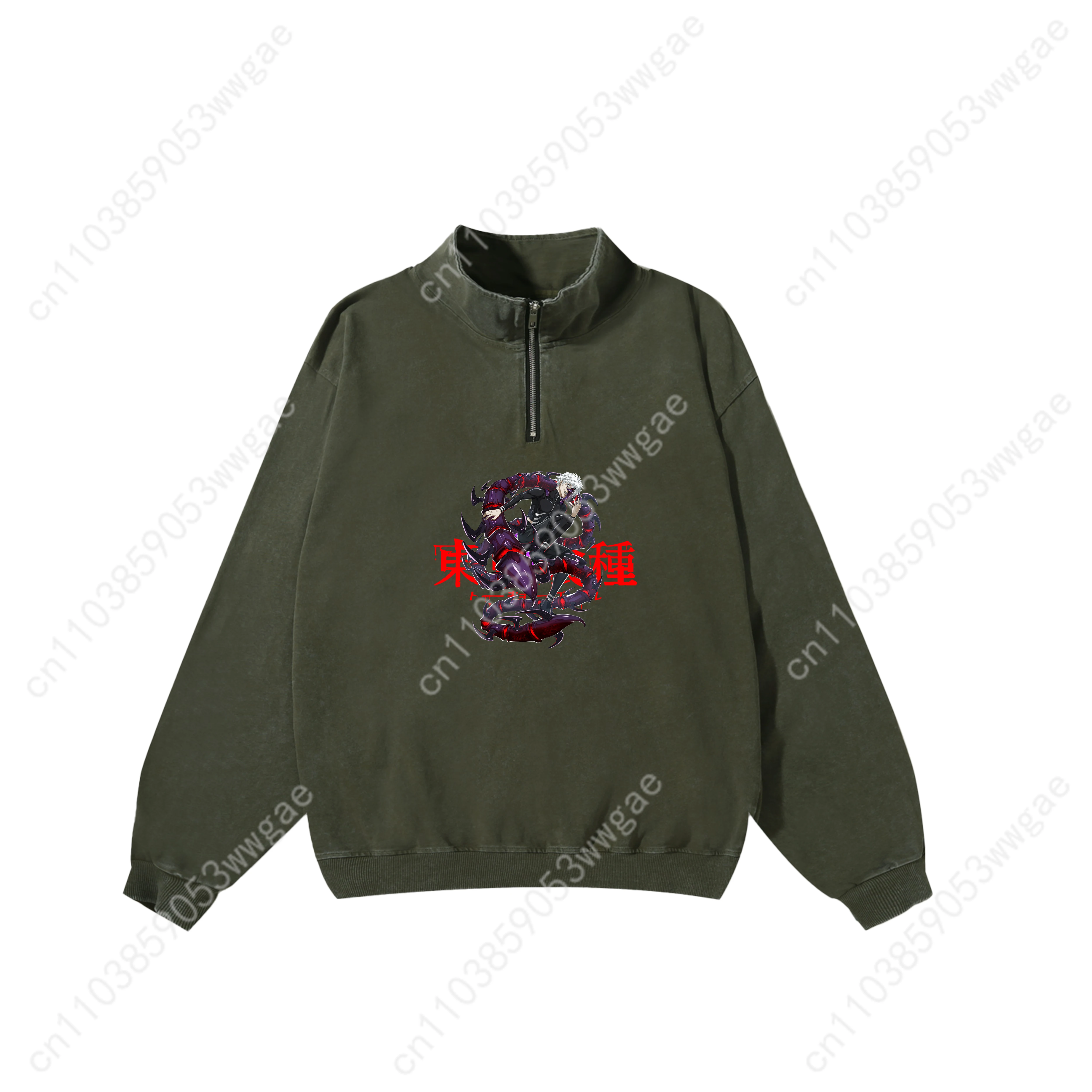Tokyo Ghoul Retro Sweatshirt Mann Frau Teenager Vintage Pullover Halbreißverschluss Sweatshirt Anime Maßgeschneidertes Top Langarmshirt