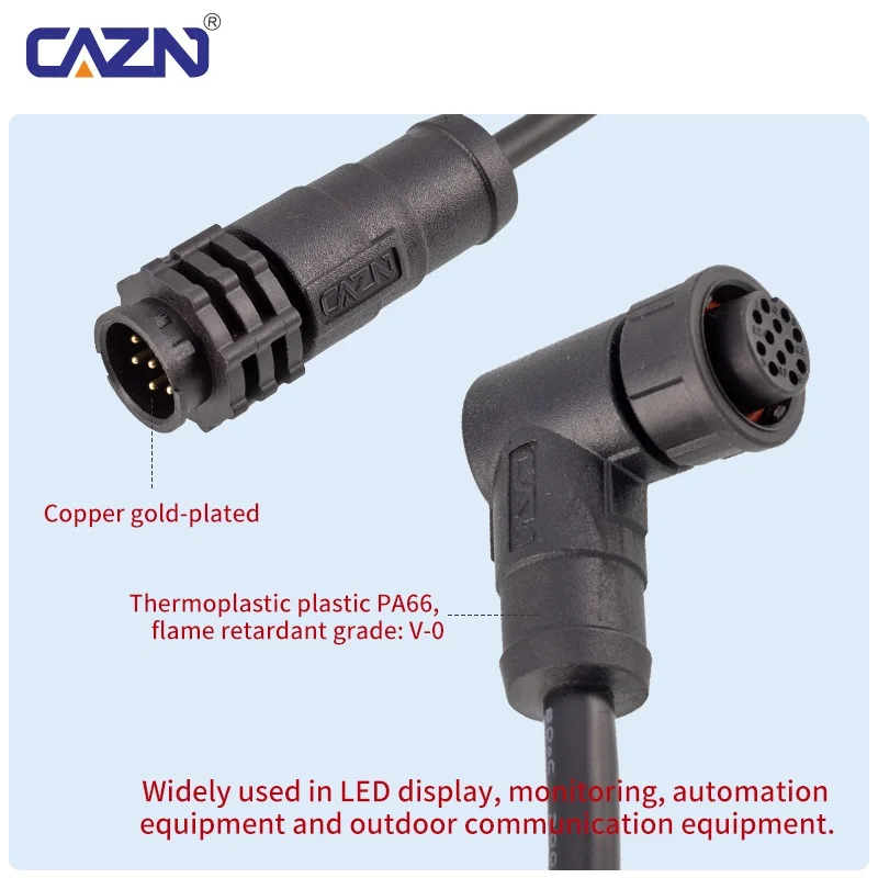 CAZN Plastic Straight Angled Male Female Circular Connectors E10 Waterproof Bayonet Connector 2-12 Pin with Unshielded PVC Wire