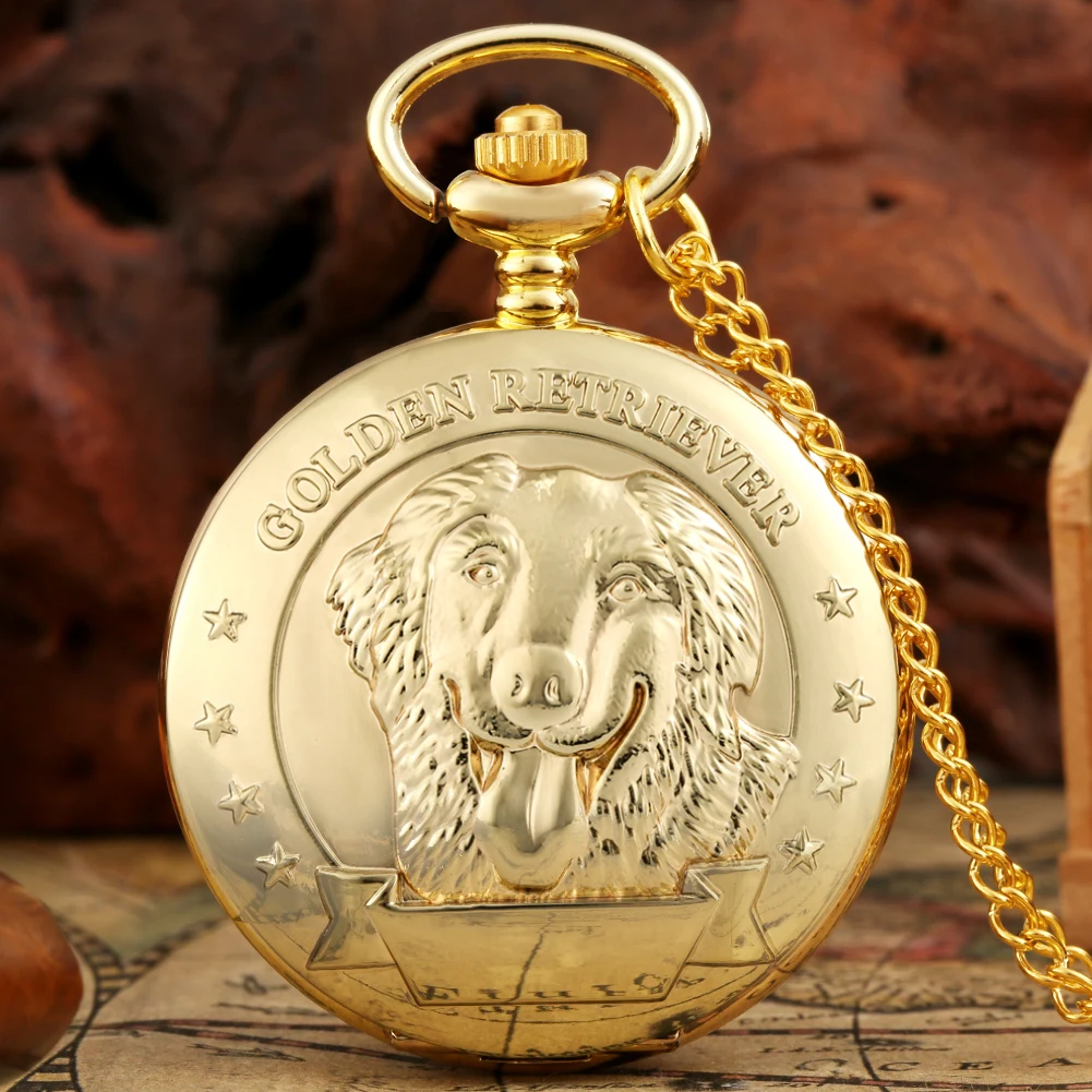 Honest Golden Retriever Dog Quartz Pocket Watch Friendly Pet Dog Loyal Friend Necklace Pendant Chain Birthday Gift for Men Women