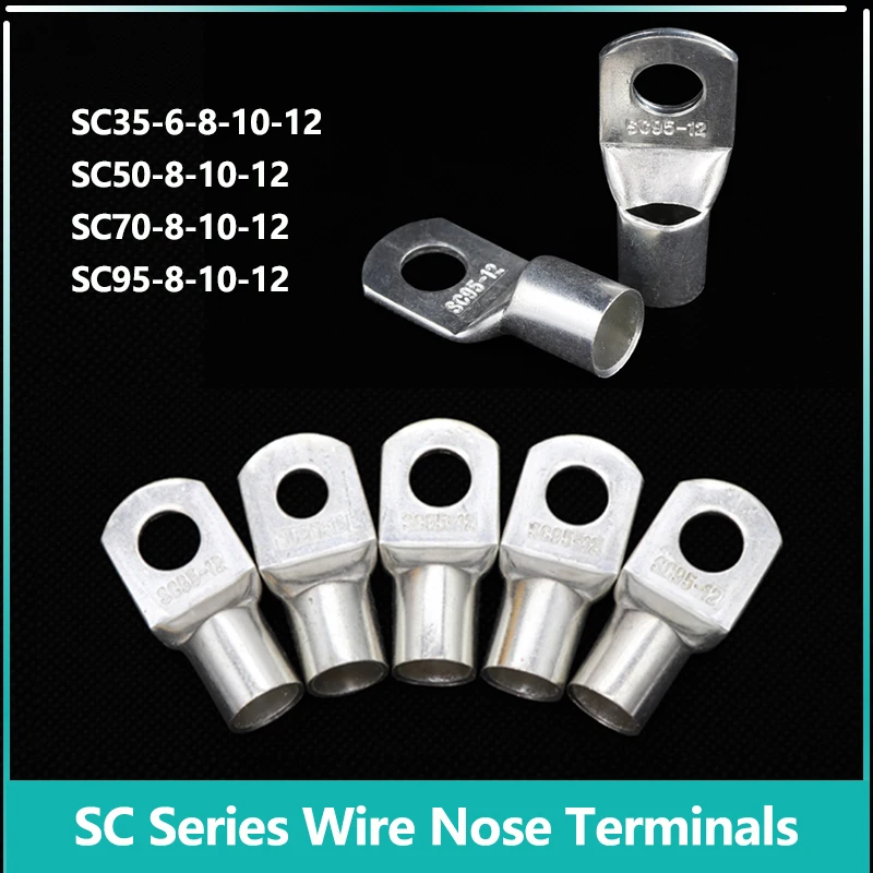 1~50pcs SC Type Wire Nose Terminal Bare Copper SC35 SC50 SC70 SC95 Battery Block Lugs Hole Crimp DTGA Cable End Connector