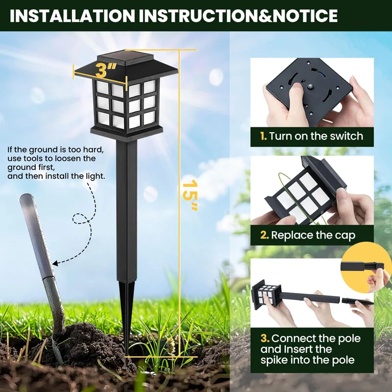 8 Pack Solar Pathway Lights Outdoor Waterproof LED for Garden Yard Patio Walkway Driveway Landscape Lawn Lamp Auto On Decor