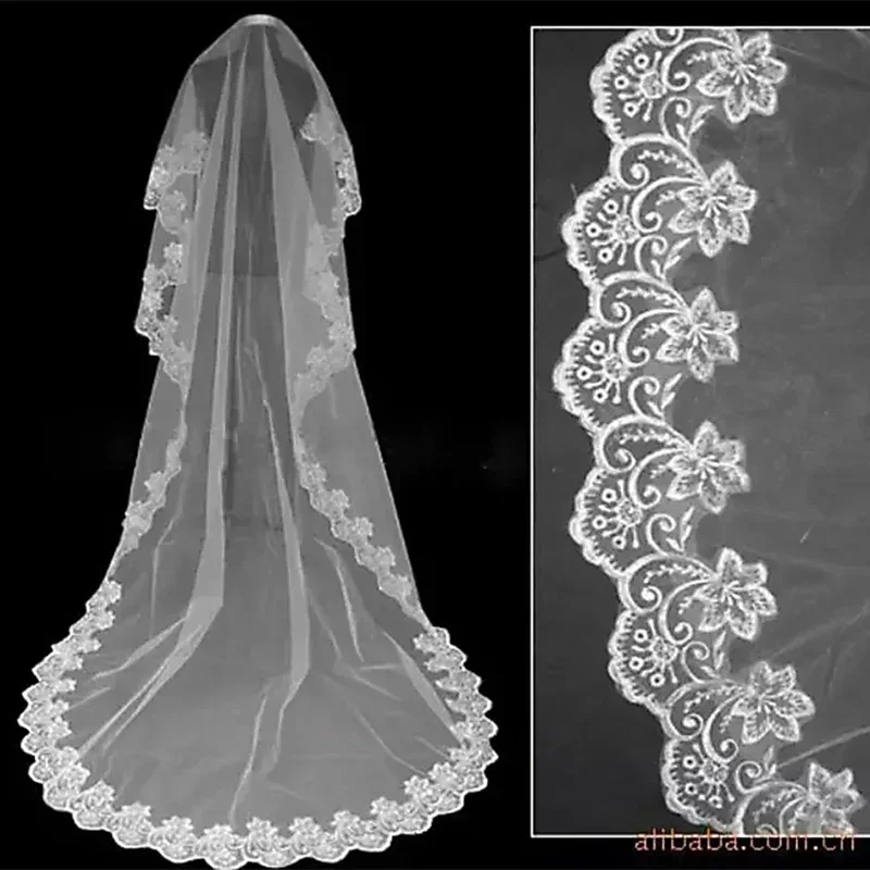 White Appliques Lace One Layer Cheap Bridal Veils Promotion Wedding Accessories For Bride