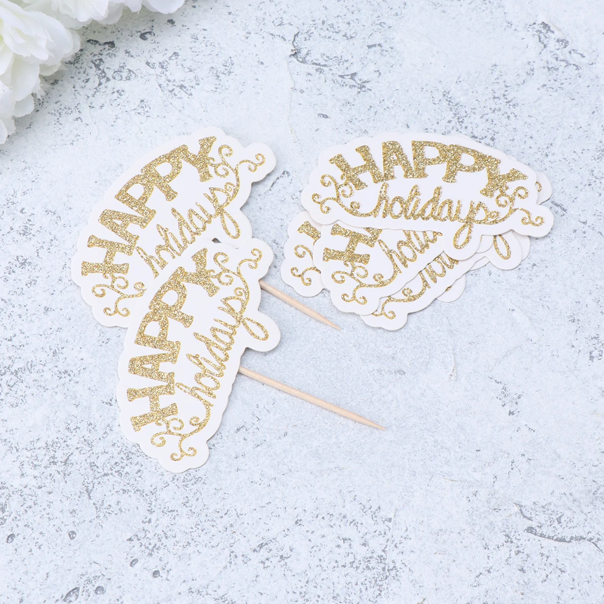 

20 Pcs Cake Toppers Christmas Decoration Happy Holiday Golden Picks for Party Cakes Dessert Topper Fruit Letter Cake