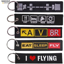 SOMEHOUR Eat Sleep Fly Ride Fashion Embroidered Keychain Text Logo Letter Motorcycles Keyring For Bags Tag Luggage Aviation Gift