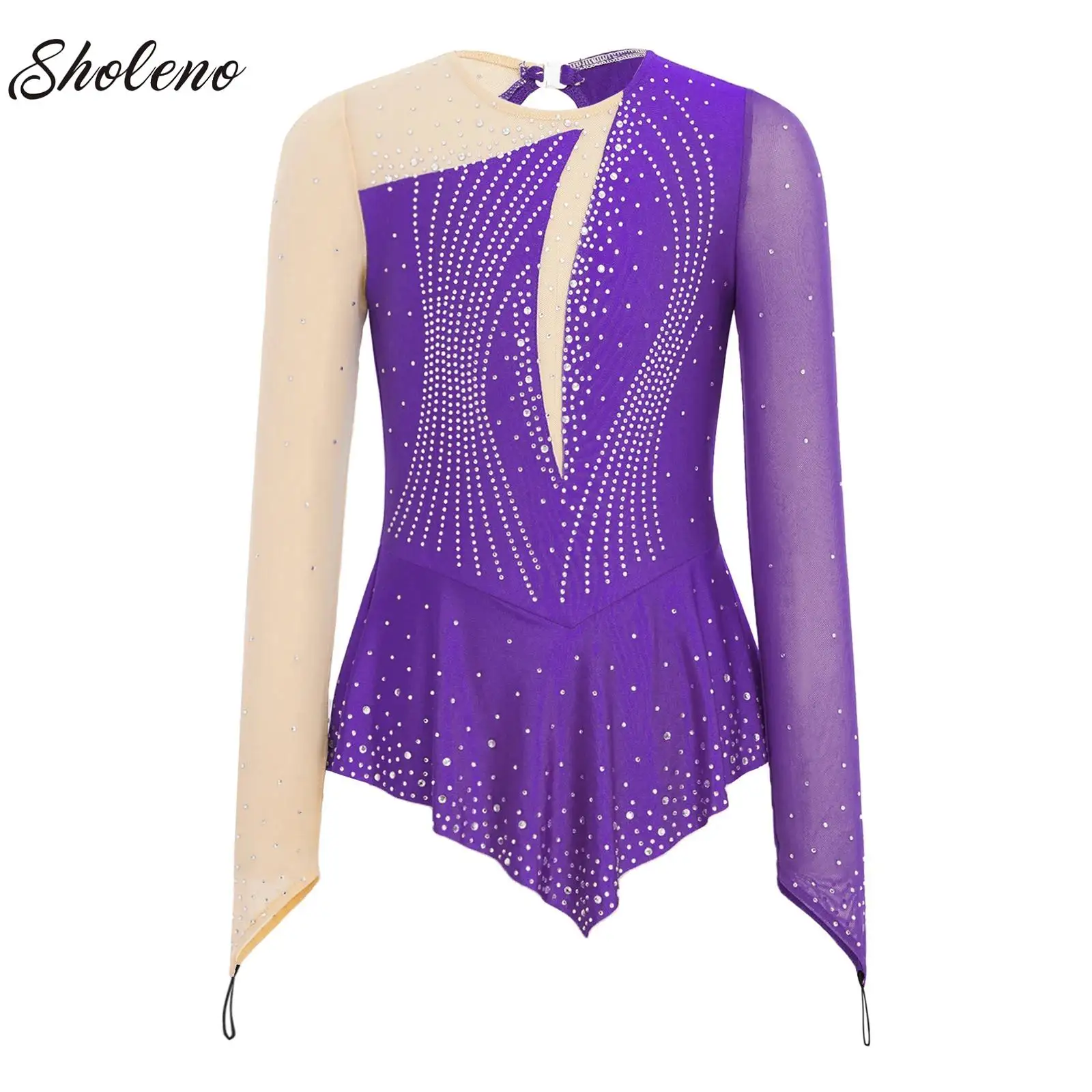 

Kids Girls Rhythmic Gymnastics Figure Skating Ballet Jersey Leotard Tutu Dress Rhinestones Bodysuit Competition Performance Wear