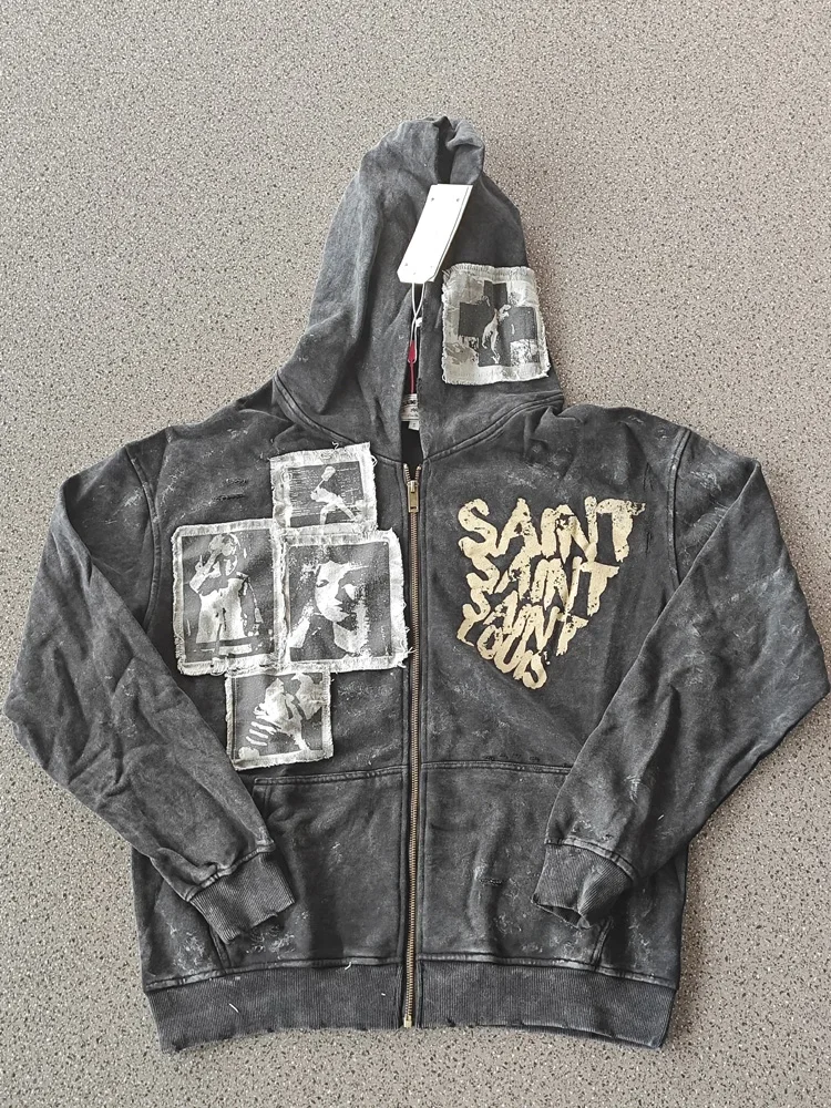 2024fw Saint SSSAINT LOUIS Hooded Men Women Best Quality Character Portrait Letter Printing Pullovers Hooded