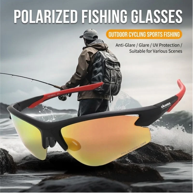 Okuma Men's Polarized Fishing Glasses with Ultra Clear View, Float Enhancement, Anti Glare, UV, Cycling, Driving, Sports Sunglas
