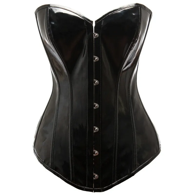 Women's Spring Strapless Crop Top Corset in Solid Color Pu Leather with Front Closure and 7 Hook Fitted European American Style