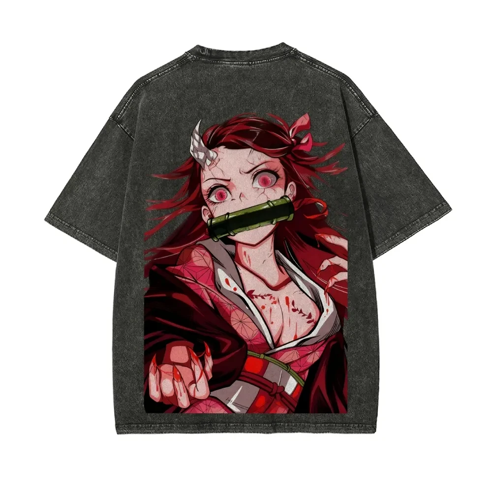 

Demon Slayer Washed Retro Short Sleeve T-Shirt Casual Summer Wear Men's Comfortable Short Sleeve Half Sleeve Sports Popular Top