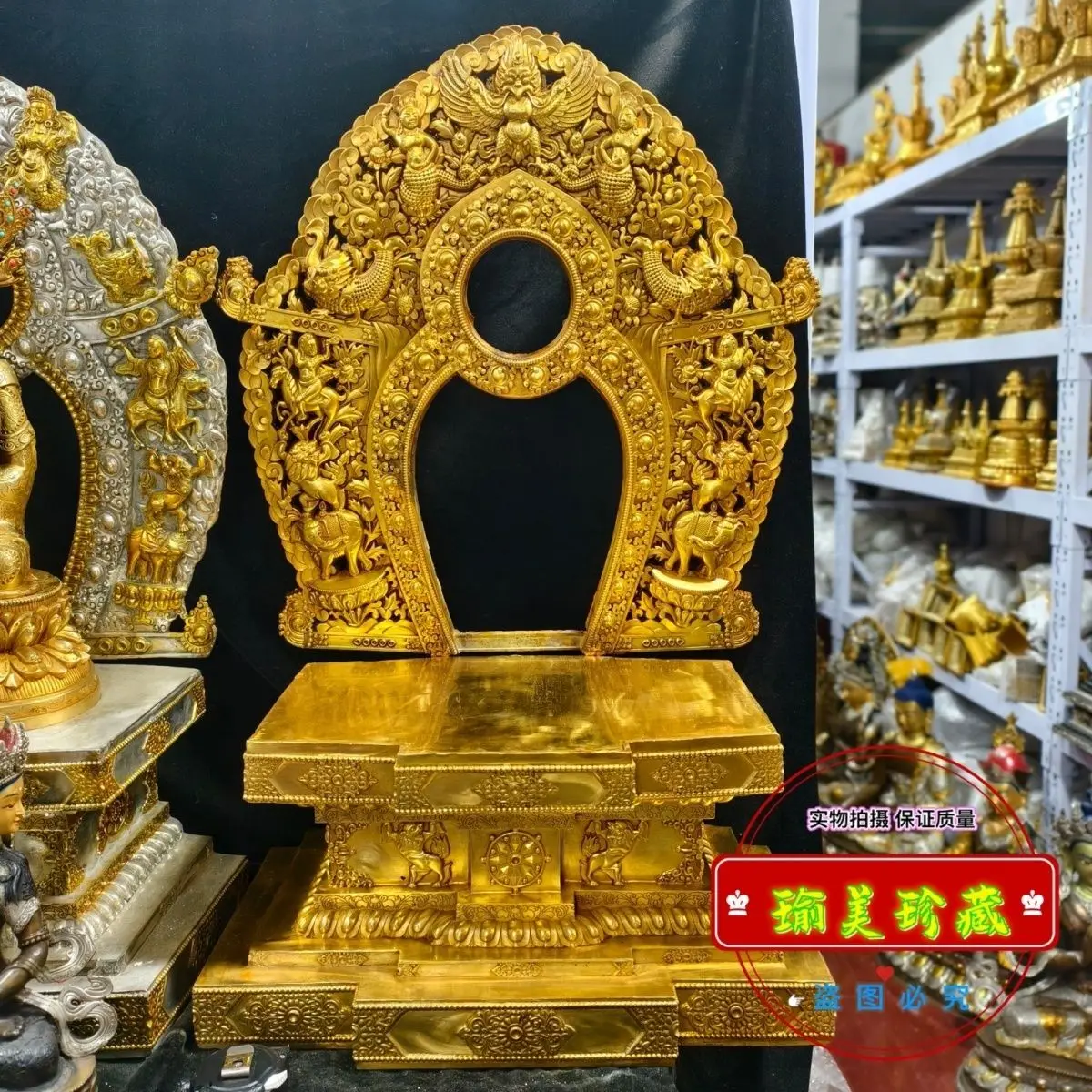 

King Kong base, pure copper gilt 80 cm high, 15-inch Buddha statue special method base, Tibetan tantra Buddha bronze statue