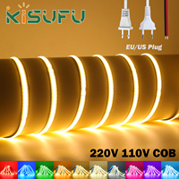 AC110V 220V COB LED Strip Blue Red White Green 50M 20M 15M 10M 5M Flexible Tape 240LEDs/M Smart IC No Need Driver LED Lighting