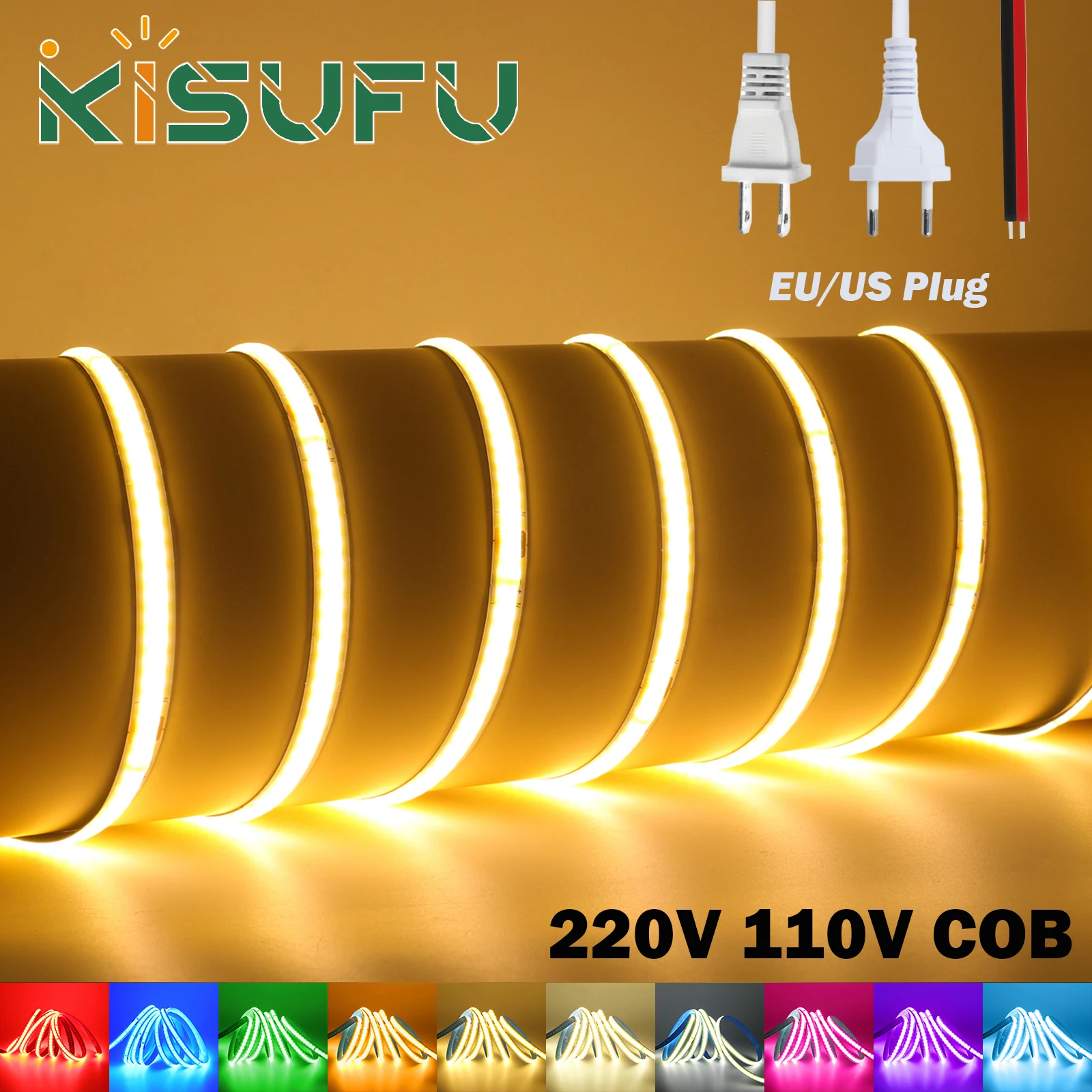 AC110V 220V COB LED Strip Blue Red White Green 50M 20M 15M 10M 5M Flexible Tape 240LEDs/M Smart IC No Need Driver LED Lighting