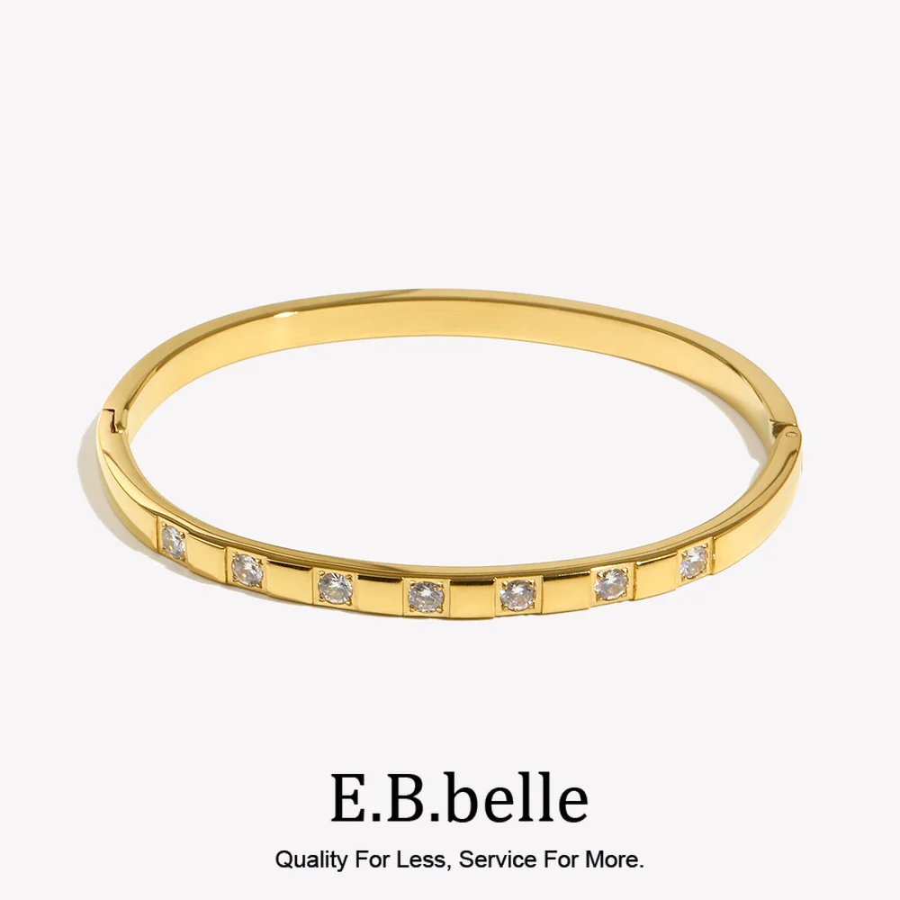 E.B.belle Fashion 316L Stainless 18K Gold Plated Tarnish Free Bangles For Women Rhinestone women\'s hand bracelets
