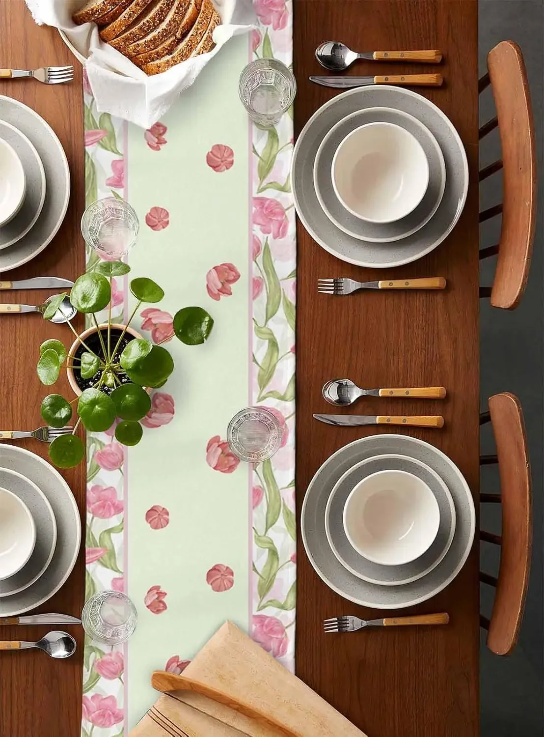 Easter Bunny Egg Tulips Floral Linen Table Runner Dresser Scarves Table Decor Kitchen Dining Table Runner Easter Decorations