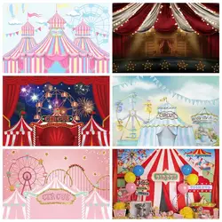 Laeacco Red Circus Tent Birthday Photography Backdrop Carnival Night Theme Party Decor Kids Portrait Customized Photo Background