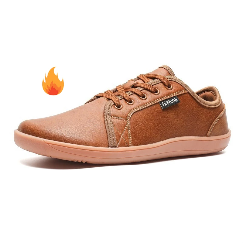 

New wide-headed barefoot shoes, light soft-soled men's outdoor sports shoes, low-top lace-up leather casual shoes for men