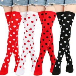 Medias altas hasta el muslo a rayas para mujer, calcetines largos por encima de la rodilla con puntos, color negro, blanco y rosa, Cosplay de Lolita Harajuku Y2k