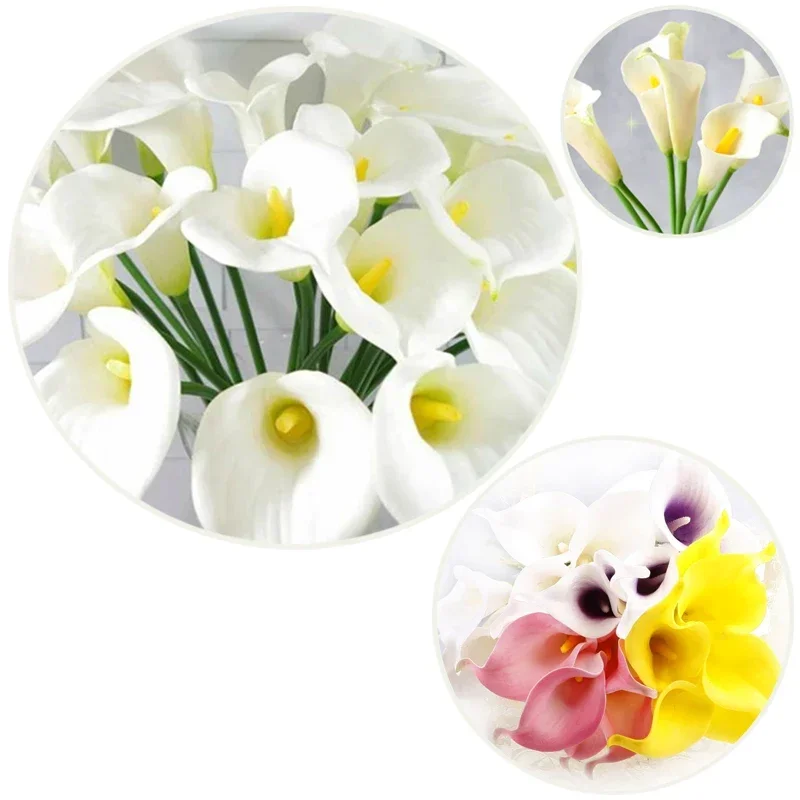 Real Touch Calla Lily Artificial Flowers White Wedding Bouquet Bridal Shower Party Home Flower Decoration Fake Flowers