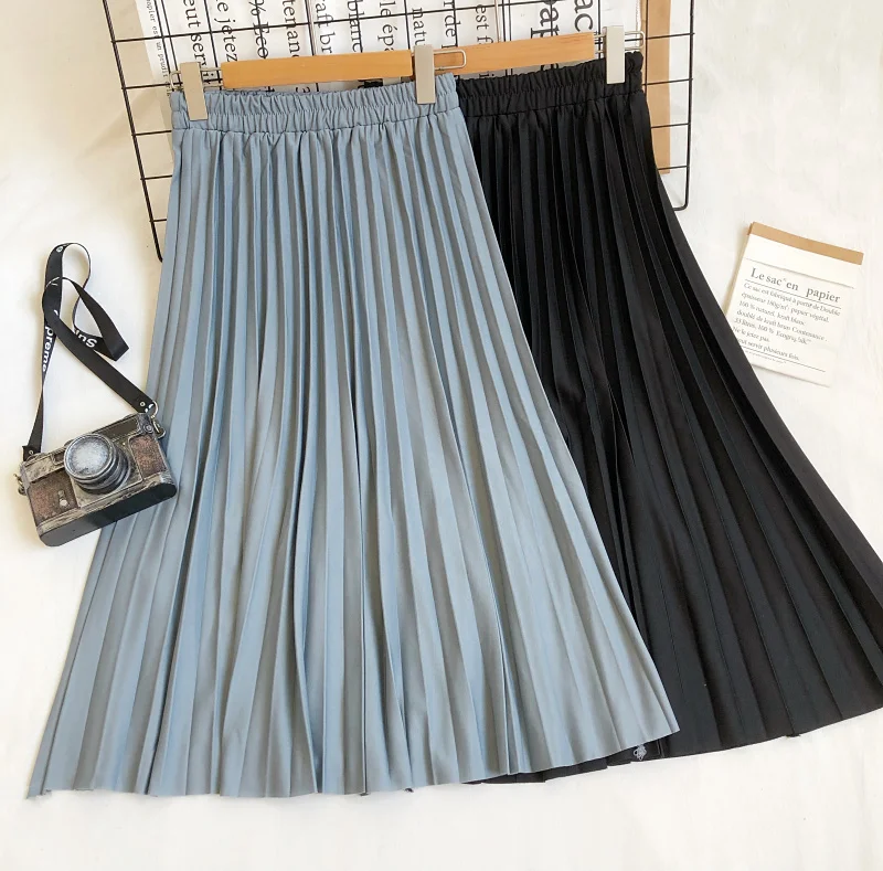 

Fall Korean Style High Waist A-Line Midi Skirt Women's Pure Color Versatile Pleated Slimming Half Body Skirt