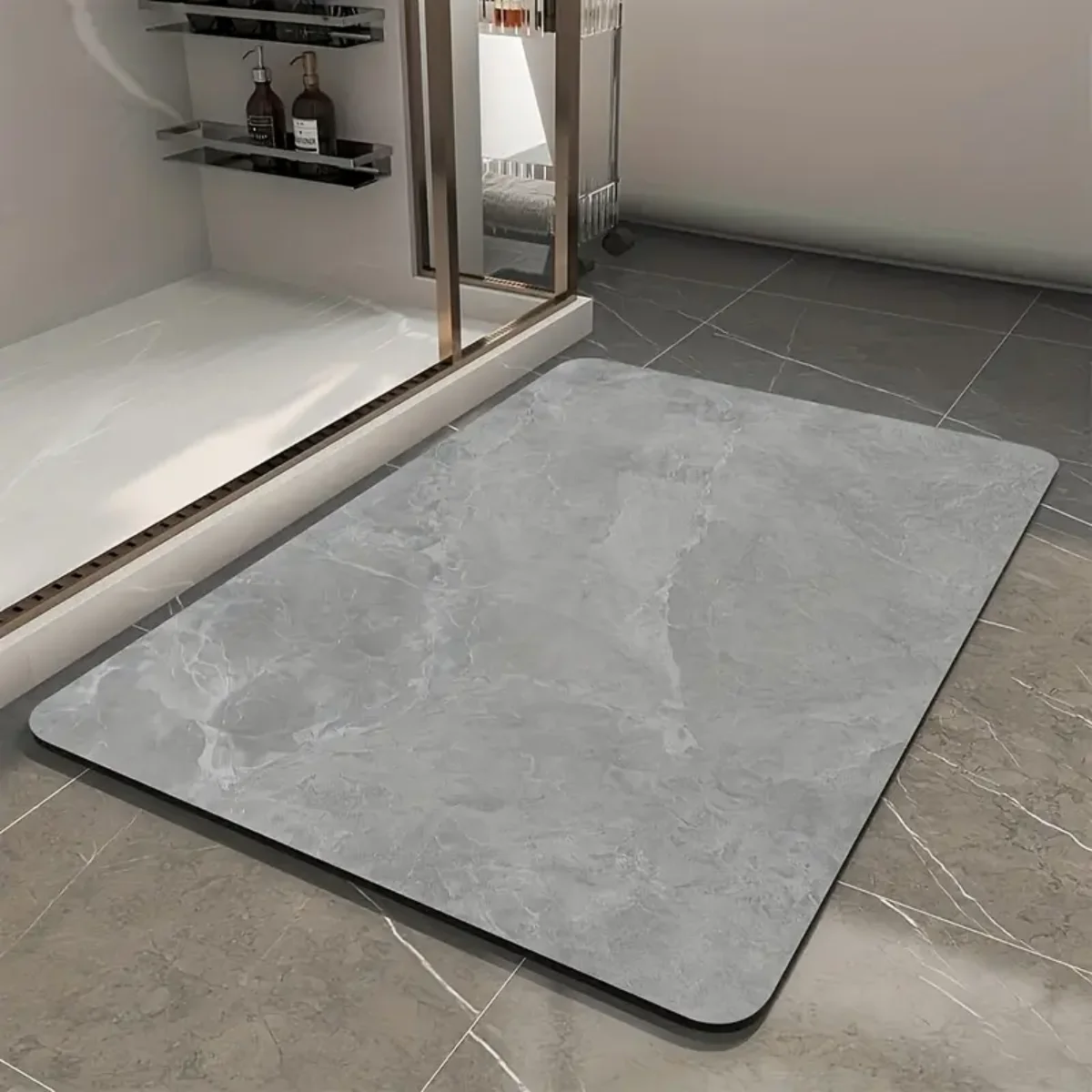 Tappetino da bagno quadrato in fango di diatomee, assorbente, con fondo in gomma antiscivolo, tappetino da pavimento ad alta capacità di assorbimento per bagno, toilette, ingresso e portico.