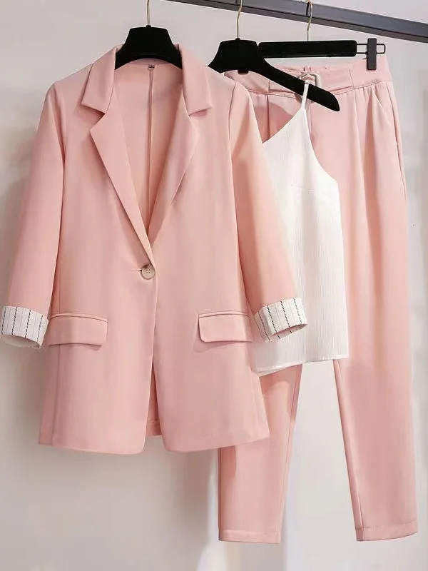 

Casual Slimming Two-Piece Suit for Women with Label Cut Spring Autumn Lightweight Outerwear Polyester Fiber Long Pants