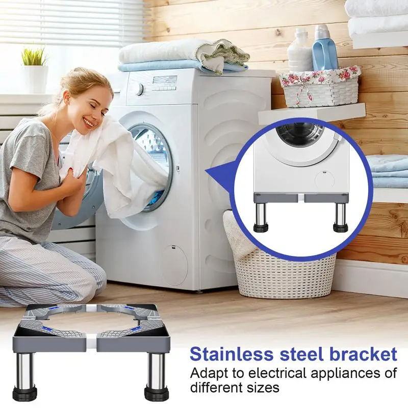 Washing machine Pedestal With 4 Strong Feet Labor-saving Stainless Steel Dryer Stand Pedestal Heavy Duty Laundry Pedestal ﻿ view 2