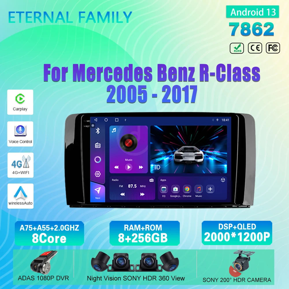 

Android 13 для Mercedes Benz R-Class R Class W251 R280 R300 R320 2005-2017, автомобильное радио, мультимедийный видеоплеер, навигация GPS BT