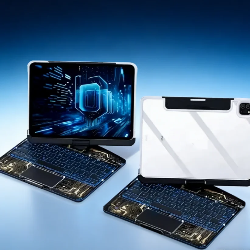 Ifacemall Magic Keyboard For Ipad & Pro & Mini Various Versions Size Case 360° Rotatable Transparent Crystal Keyboard Case