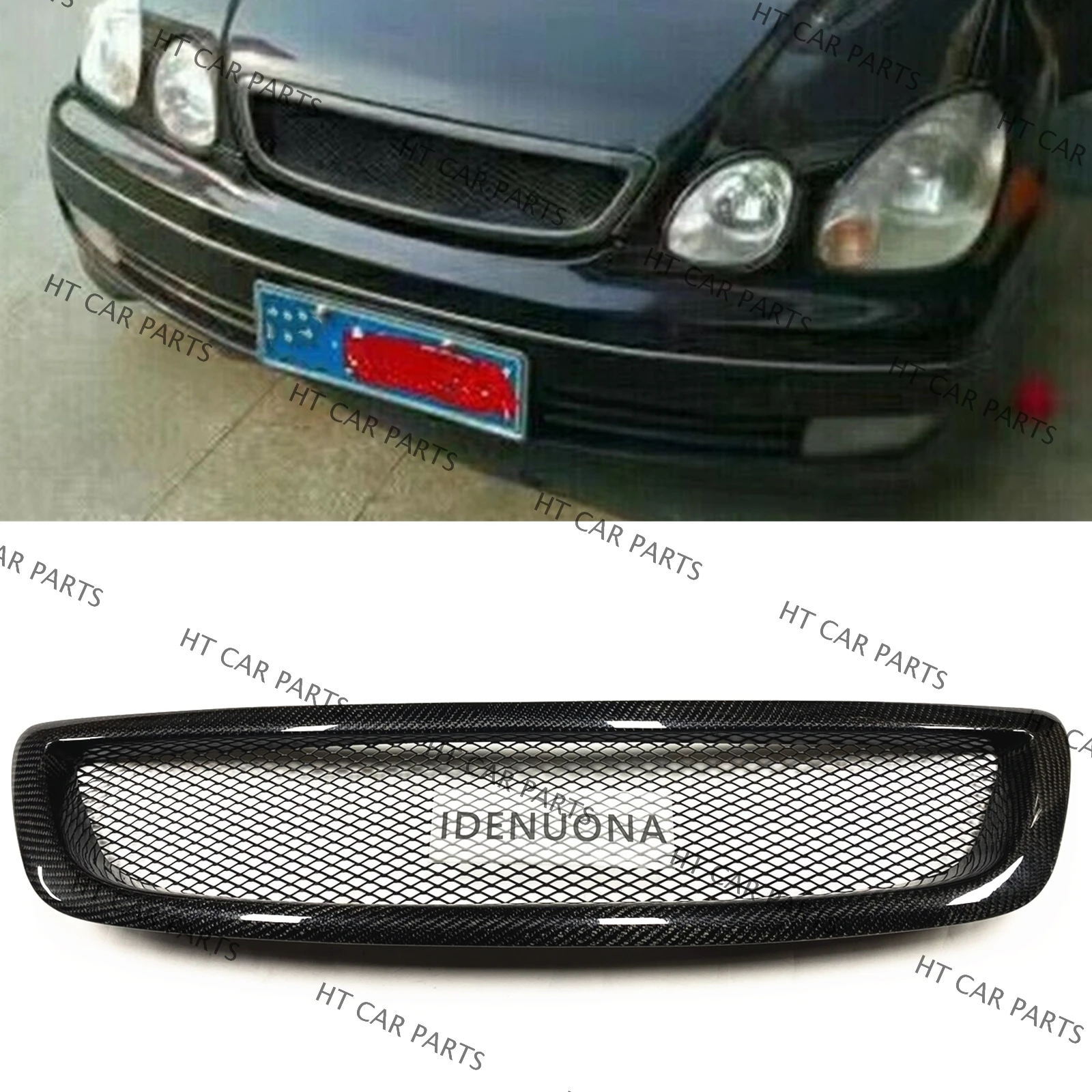 For Lexus GS300 GS400 GS430 1998-2005 F Sport 1 Piece Carbon Fiber Black Front Bumper Grille Grill Mesh Honeycomb Style