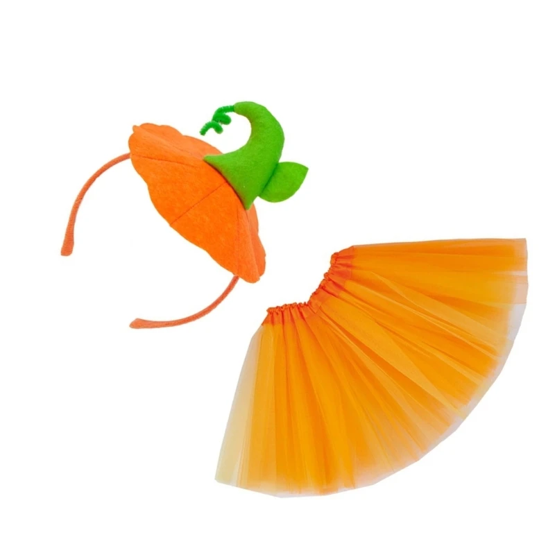 2 pezzi costume da zucca Halloween, fascia per capelli da zucca, gonna per festa compleanno per bambini, costume da