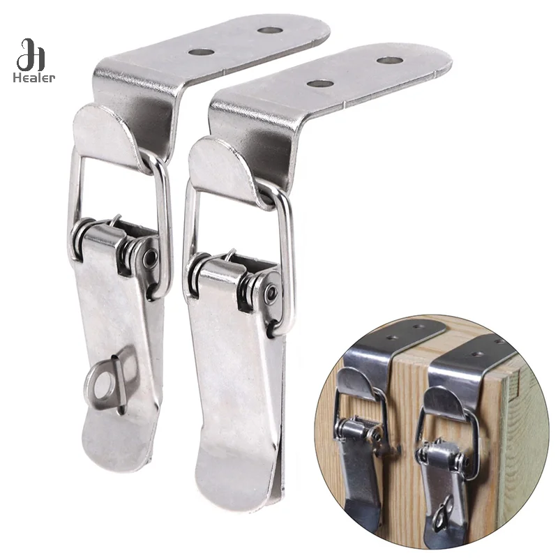 1PC 90 Degrees Duck-mouth Buckle Hook Lock Iron Spring Loaded Draw Toggle Latch Clamp Clip Silver Hasp Latch Catch Clasp