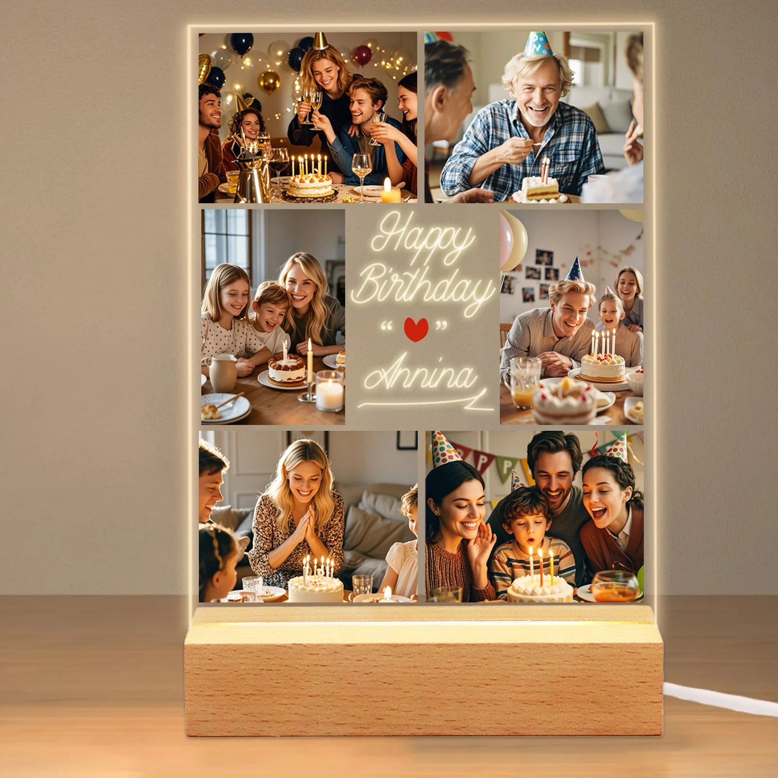 Personalised Acrylic Photo Plaque,Custom Birthday Night Light,LED Picture Frame,Valentine‘s Gift for Girls Women Daughter Siste
