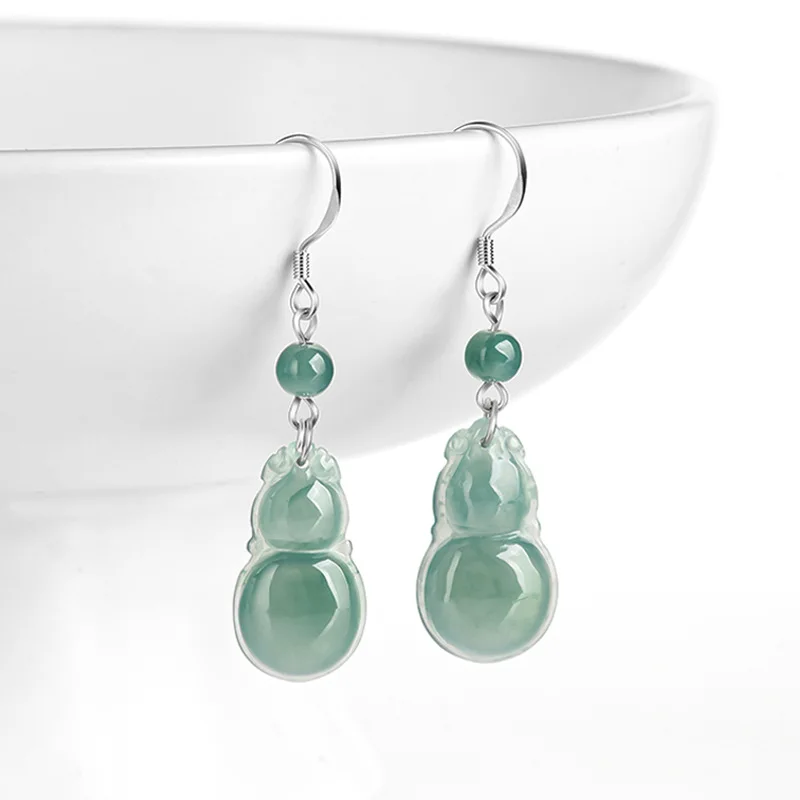 

High Grade Natural A-grade Jade Blue Water Hyacinth Earrings S925 Silver Ice Jadeite Fashion Women's Gifts Jewelry Drop Shipping