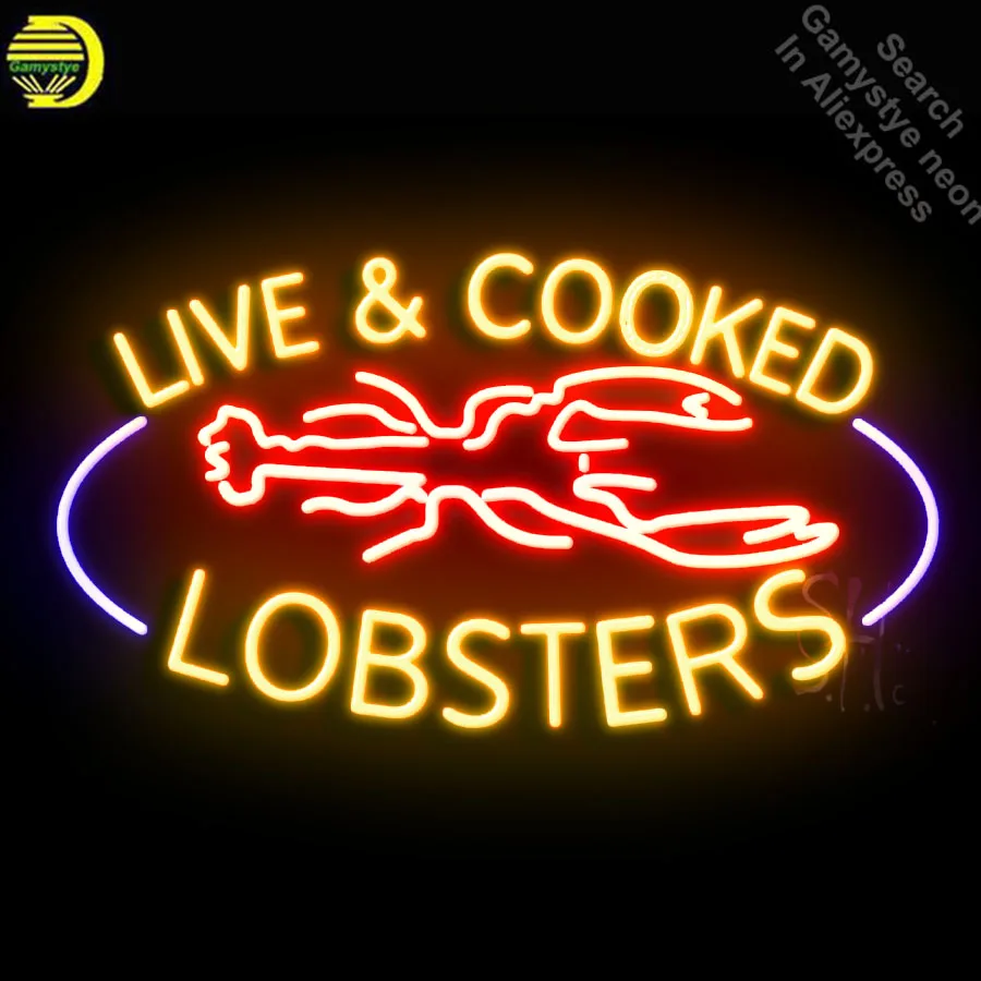 Neon Sign for Red Live And Cooked Lobsters Seafood Neon Bulb sign handcraft Real Glass tube Decorate Shop windows Dropshipping
