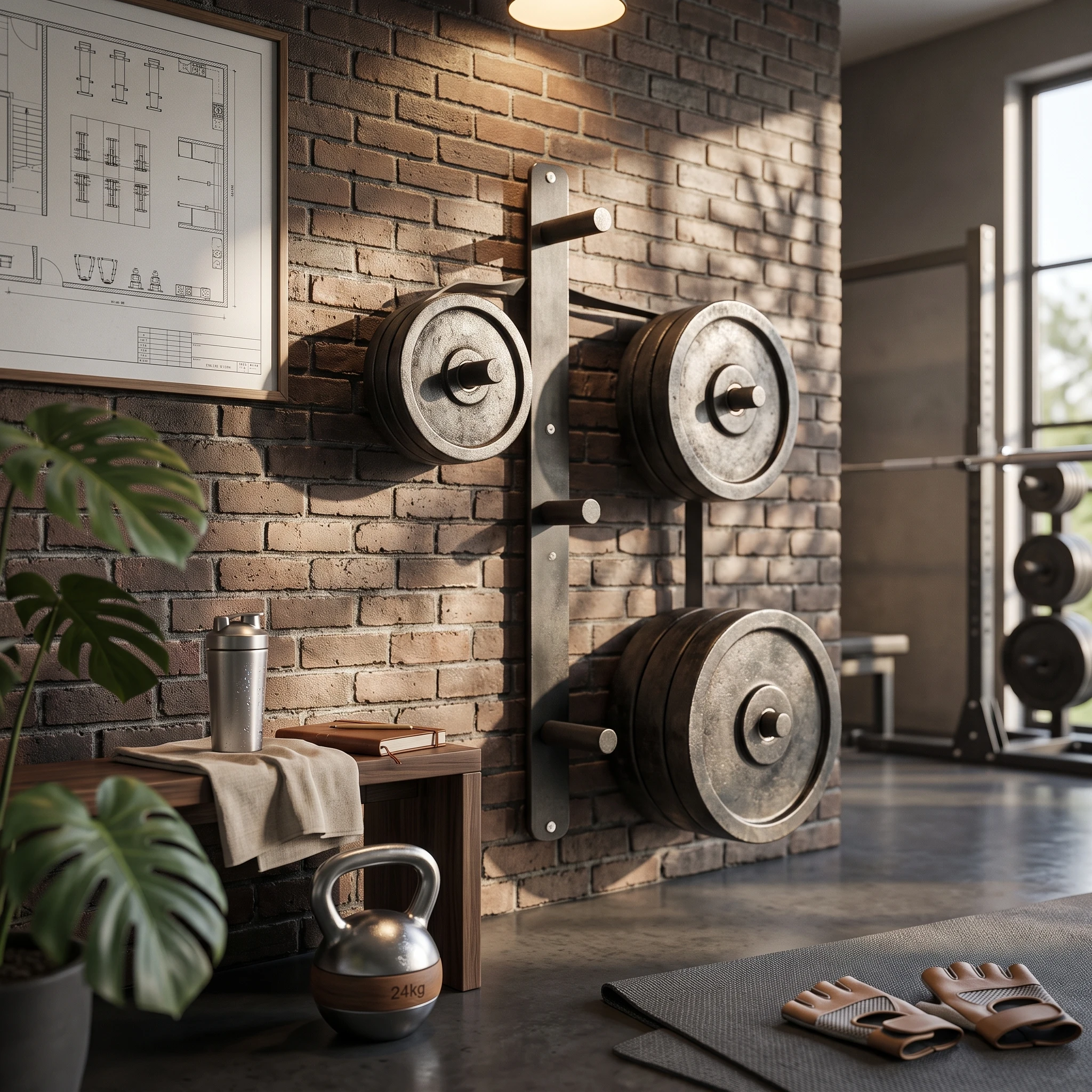 Weight Plate Storage Rack Space-Saving Wall Mounted Weight Plate Storage Rack Gym Organizer with Peg Arms Compact Rust Resistant